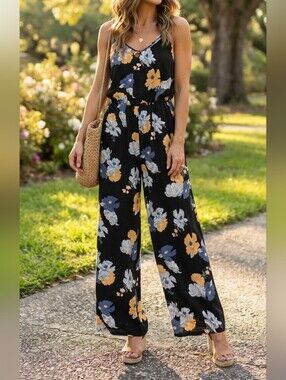 Lily Morgan Black Floral Wide-Leg Jumpsuit